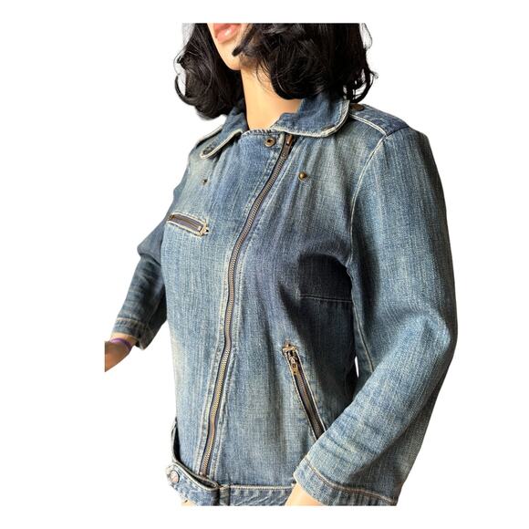 Vintage Y2K Current Elliott The Biker Jacket blue denim Motoside zipper size 6 - Picture 16 of 16
